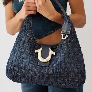 TRUE RELIGION Quilted Blue Denim Boho Handbag NWT Boho Chic/Festival style/Y2K
